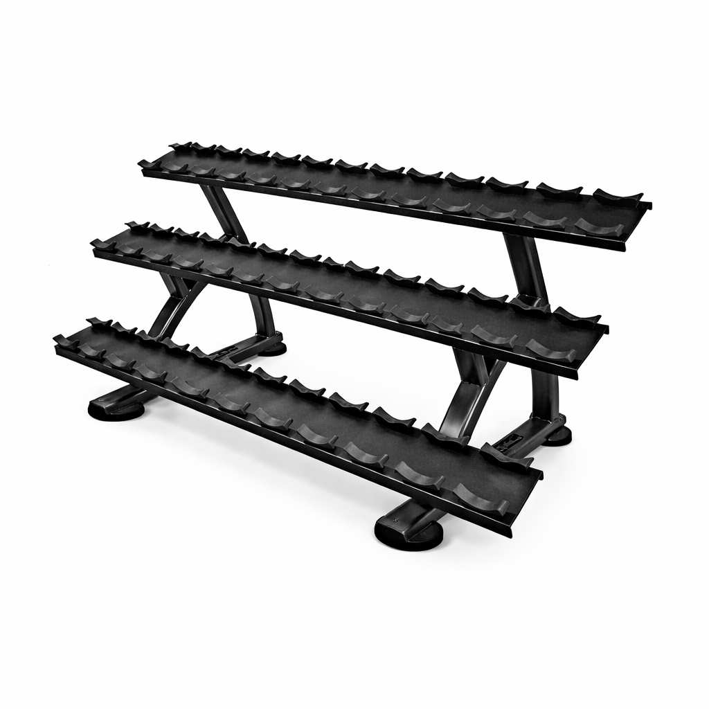TAG Fitness Heavy Duty 3-Tier Dumbbell Rack, 15 Pair Capacity Steel Dumbbell Storage with Saddles, Black Gym Rack