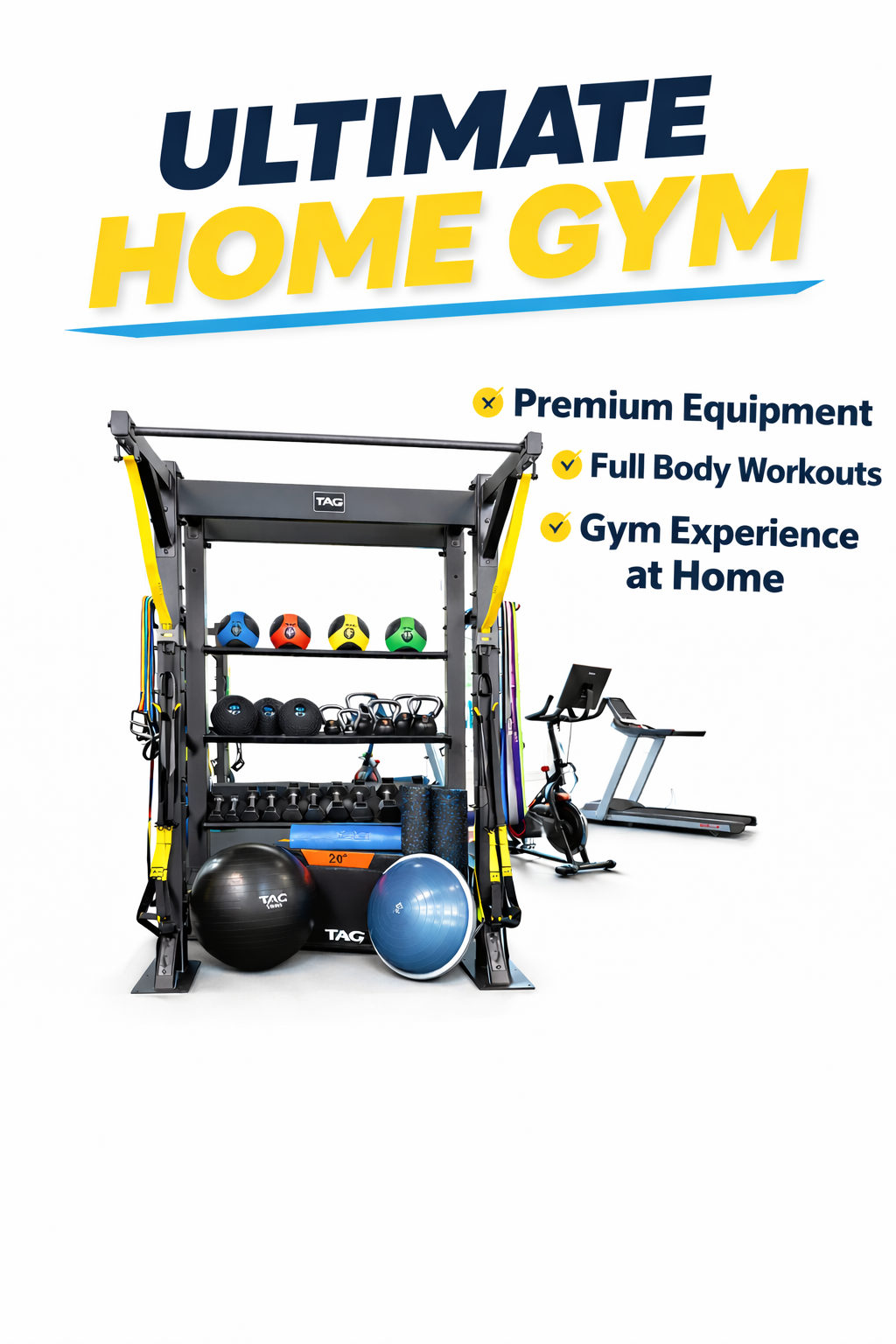 TAG Fitness Hospitality Single Bay Bolt Down Training & Storage System with Accessories Gym Rack Station 92” x 68” x 52