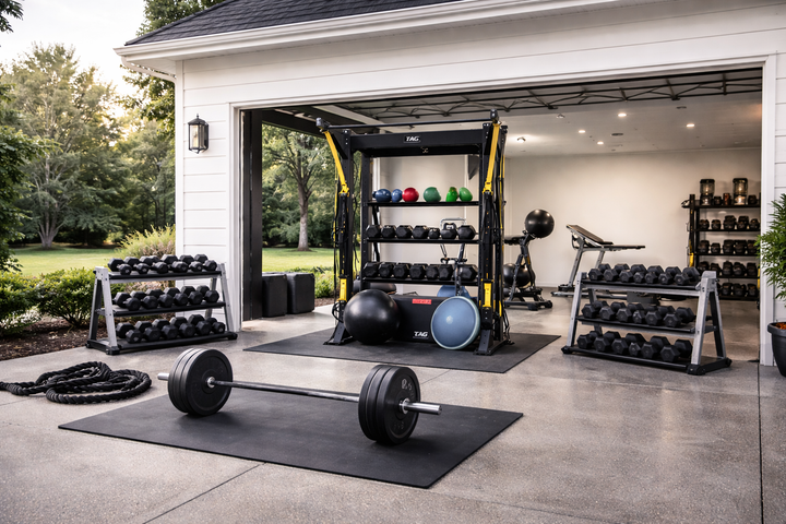 TAG Fitness Hospitality Single Bay Bolt Down Training & Storage System with Accessories Gym Rack Station 92” x 68” x 52