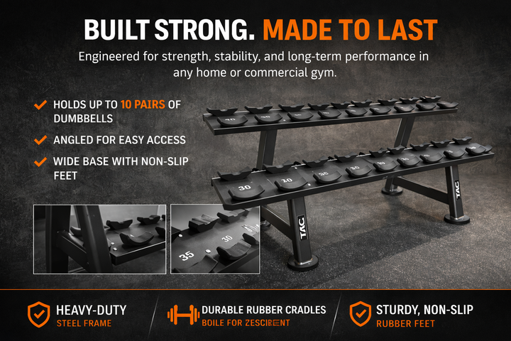 TAG Fitness 2 Tier Laser Cut Saddle Dumbbell Rack, Commercial Numbered 5–50 lb Weight Storage Rack