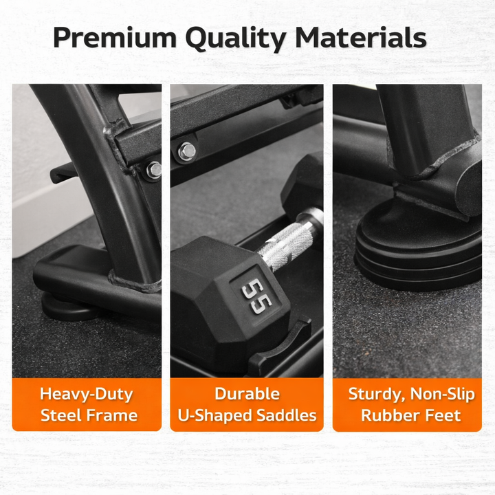 TAG Fitness Heavy Duty 3-Tier Dumbbell Rack, 15 Pair Capacity Steel Dumbbell Storage with Saddles, Black Gym Rack