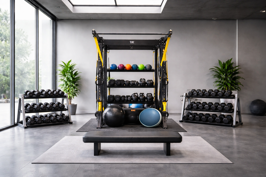 TAG Fitness Hospitality Single Bay Bolt Down Training & Storage System with Accessories Gym Rack Station 92” x 68” x 52