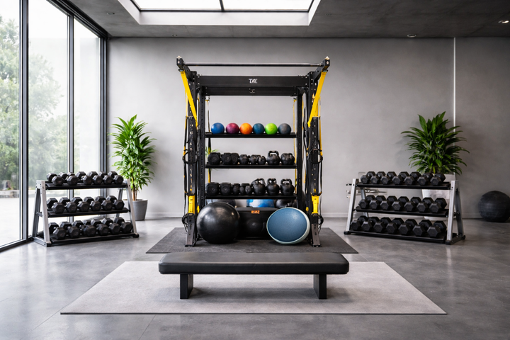 TAG Fitness Hospitality Single Bay Bolt Down Training & Storage System with Accessories Gym Rack Station 92” x 68” x 52