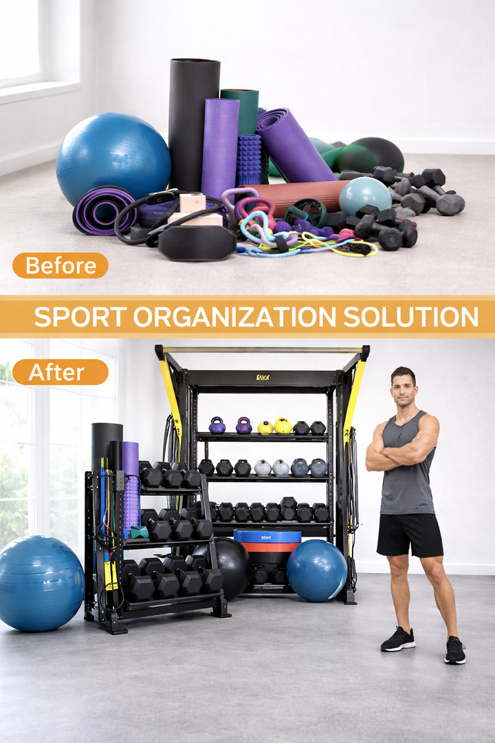 TAG Fitness Hospitality Single Bay Bolt Down Training & Storage System with Accessories Gym Rack Station 92” x 68” x 52