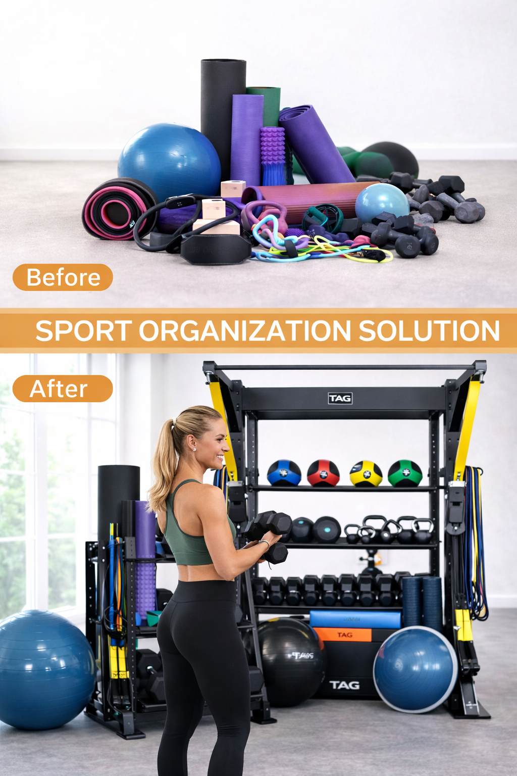 TAG Fitness Hospitality Single Bay Bolt Down Training & Storage System with Accessories Gym Rack Station 92” x 68” x 52