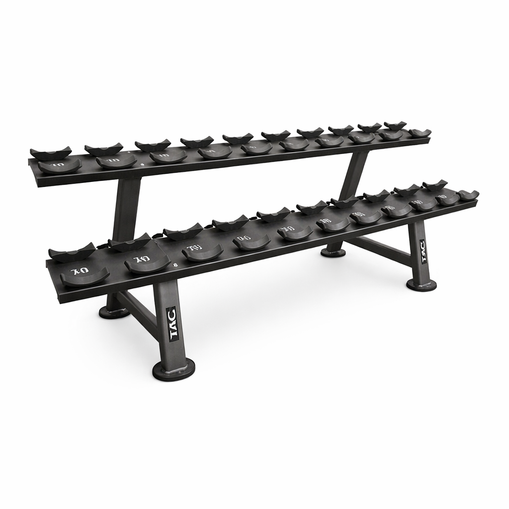 TAG Fitness Laser Cut Saddle Rack 2 Tier Commercial Dumbbell Storage Rack Numbered 55 to 100
