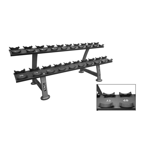 TAG Fitness Laser Cut Saddle Rack 2 Tier Commercial Dumbbell Storage Rack Numbered 55 to 100