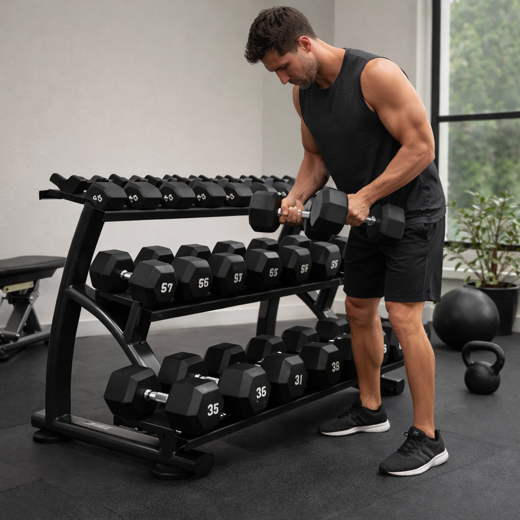TAG Fitness 3-Tier Dumbell Rack, 10 Pair Commercial Weight Storage with Saddles, Heavy Duty Gym Organizer Stand, Black Frame