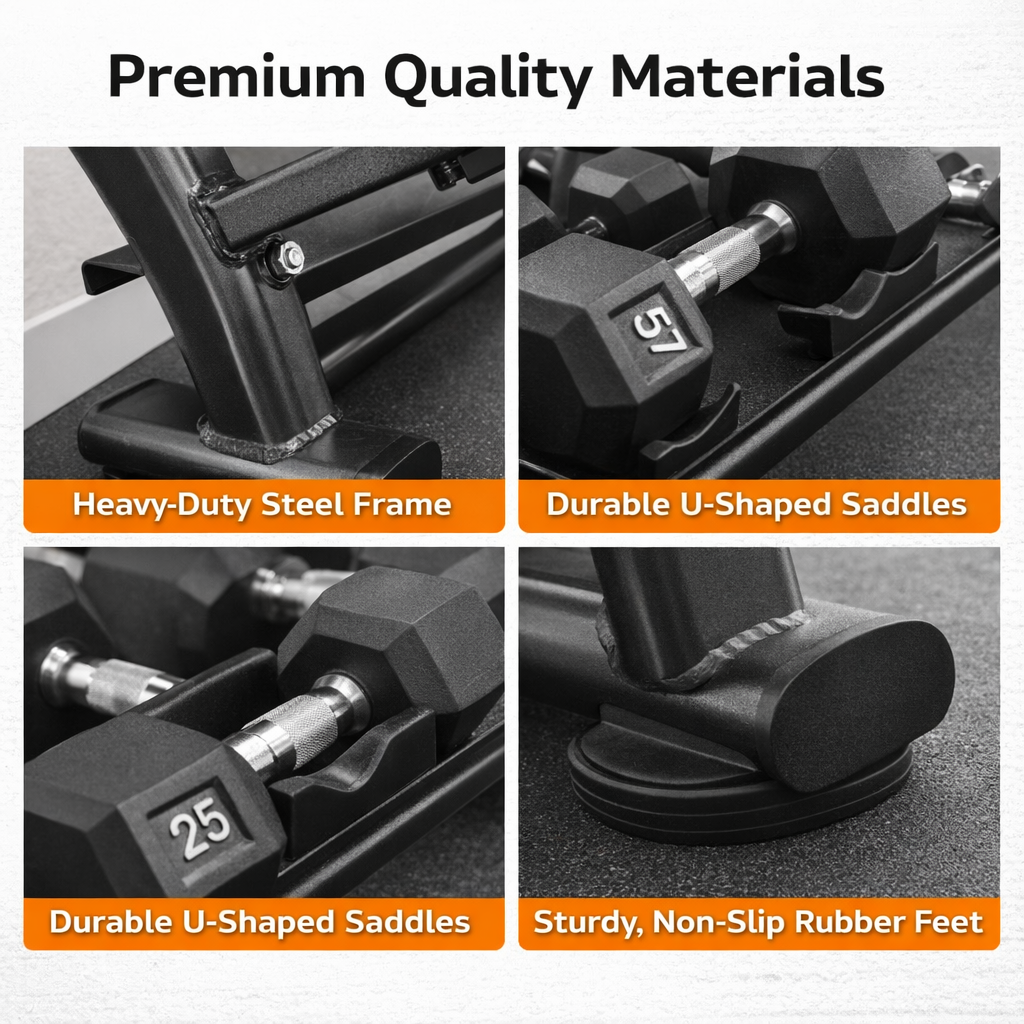TAG Fitness 3-Tier Dumbell Rack, 10 Pair Commercial Weight Storage with Saddles, Heavy Duty Gym Organizer Stand, Black Frame