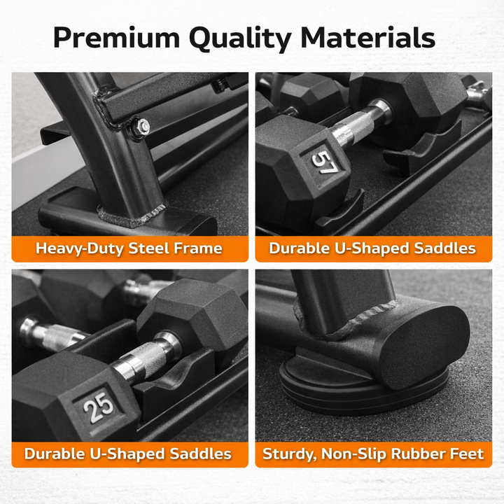 TAG Fitness 3-Tier Dumbell Rack, 10 Pair Commercial Weight Storage with Saddles, Heavy Duty Gym Organizer Stand, Black Frame
