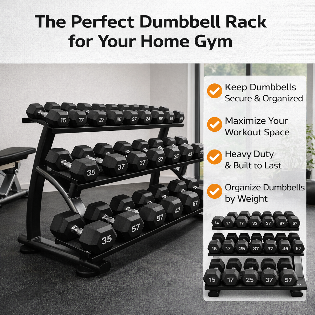 TAG Fitness 3-Tier Dumbell Rack, 10 Pair Commercial Weight Storage with Saddles, Heavy Duty Gym Organizer Stand, Black Frame