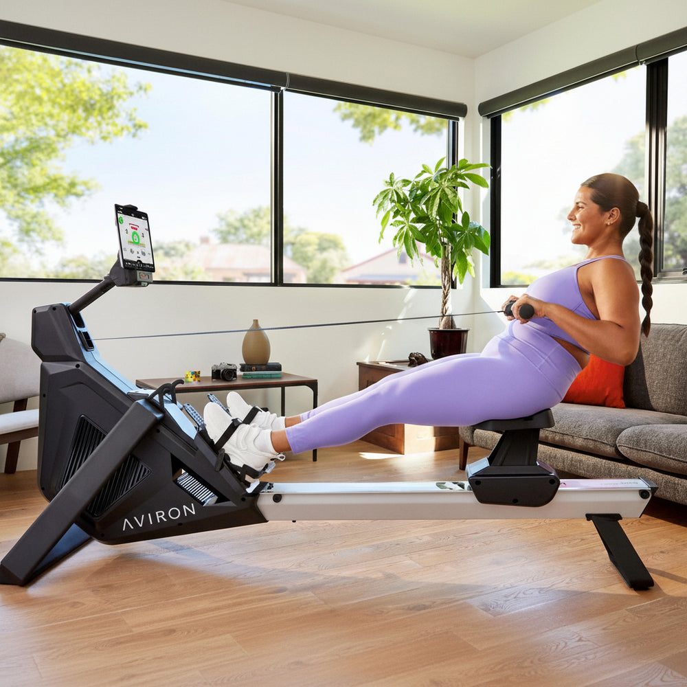 Stronggo Rowing Machine with Ipad Integration—Dual Air & Magnetic Resistance up to 100 Lbs | Game-Based Workouts, Compact Storage Design