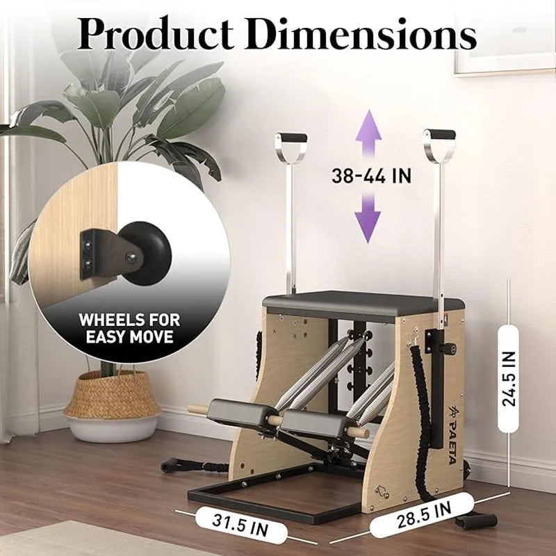 Pilates Reformer Machine, Wood Pilates Machine Bed Yoga Exercise Strength Training Equipment with Pilates Chair for Home Workout