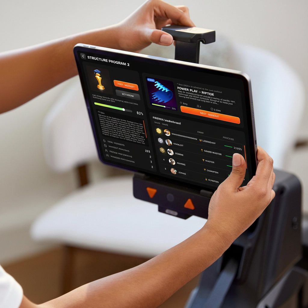 Stronggo Rowing Machine with Ipad Integration—Dual Air & Magnetic Resistance up to 100 Lbs | Game-Based Workouts, Compact Storage Design